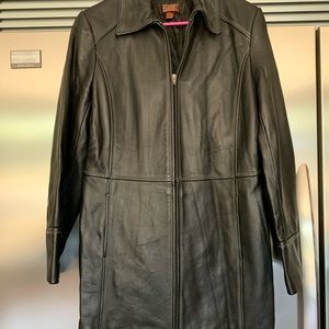 Women’s Danier mid length black leather jacket